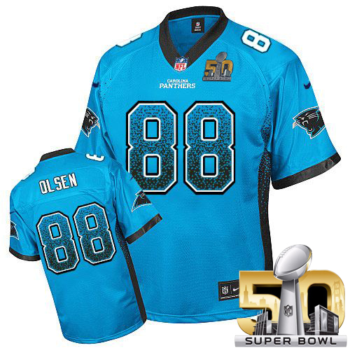 Nike Panthers #88 Greg Olsen Blue Alternate Super Bowl 50 Men's Stitched NFL Elite Drift Fashion Jersey - Click Image to Close